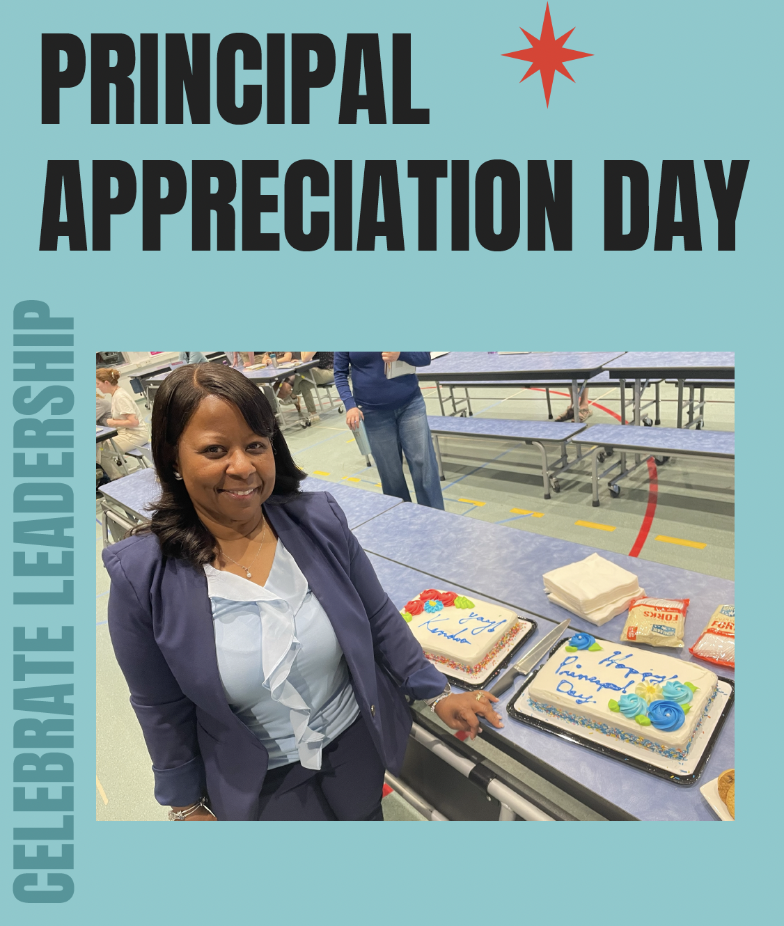 Mrs. Gamble with her Principal's day cake